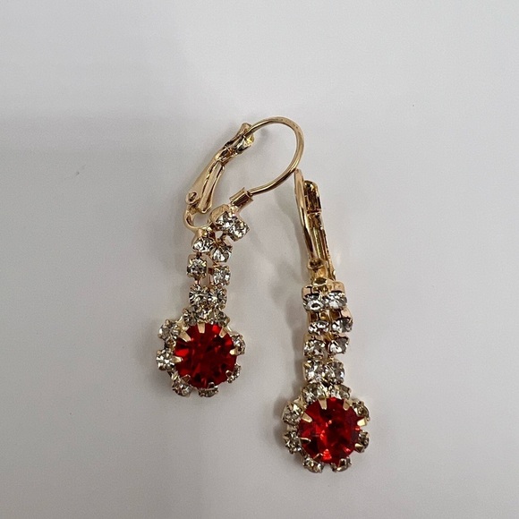 Jewelry - Fashion Earrings Red and Gold Rhinestone